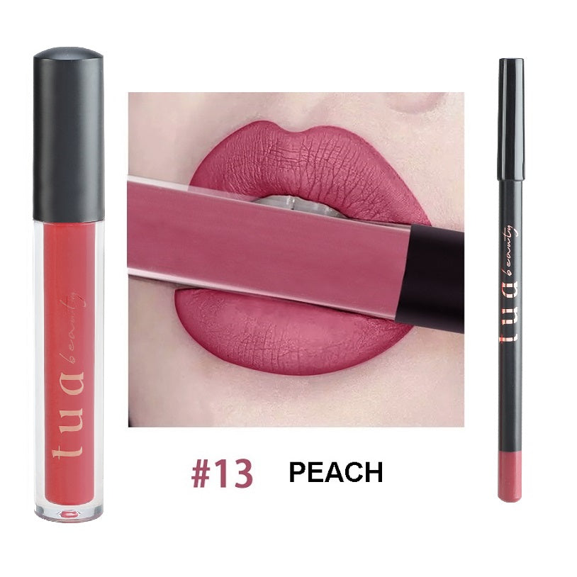 Tua Beauty - Kit de batom resistente à transferência 5 ml + lápis de delineador de lábios