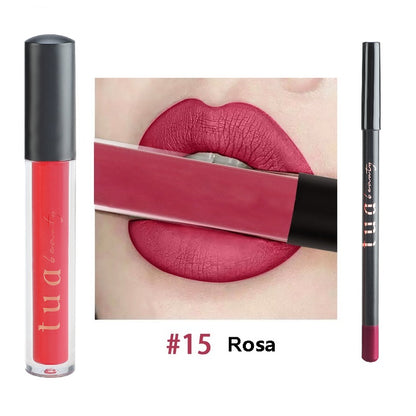 Tua Beauty - Kit de batom resistente à transferência 5 ml + lápis de delineador de lábios