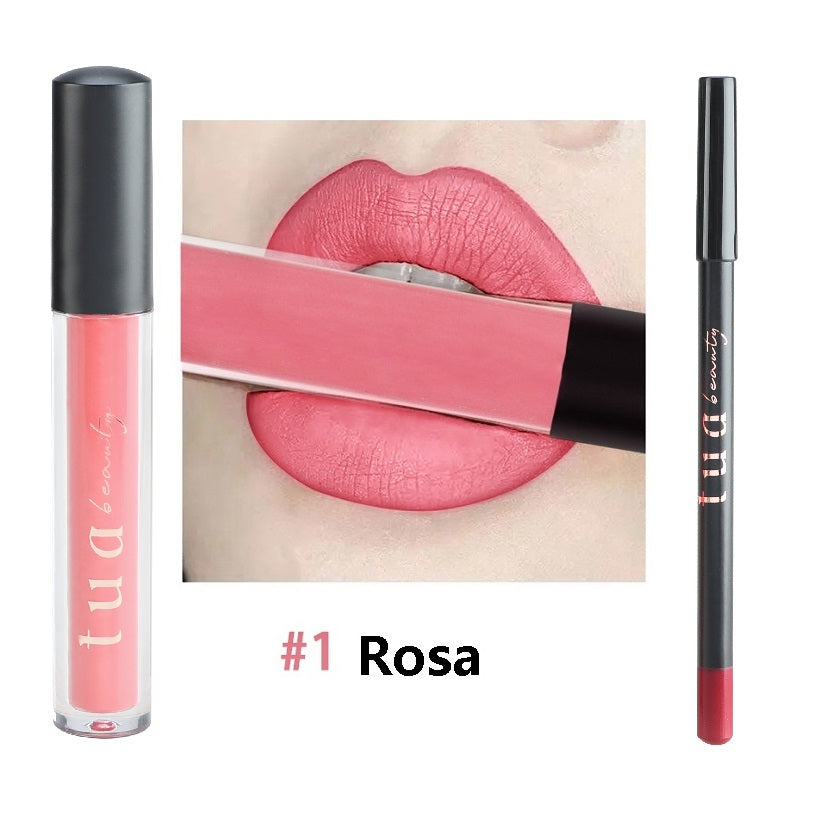 Tua Beauty - Kit de batom resistente à transferência 5 ml + lápis de delineador de lábios