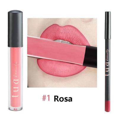 Tua Beauty - Kit de batom resistente à transferência 5 ml + lápis de delineador de lábios
