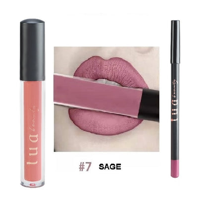 Tua Beauty - Kit de batom resistente à transferência 5 ml + lápis de delineador de lábios