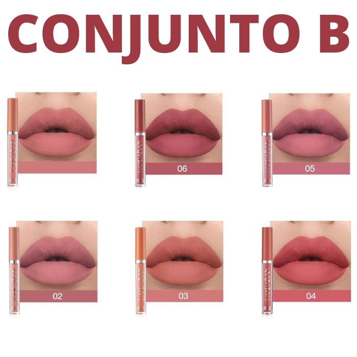 #105 Batom Líquido Mate Longa Duração - Embalagem de 6 peças