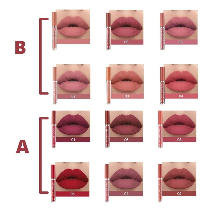 #105 Batom Líquido Mate Longa Duração - Embalagem de 6 peças